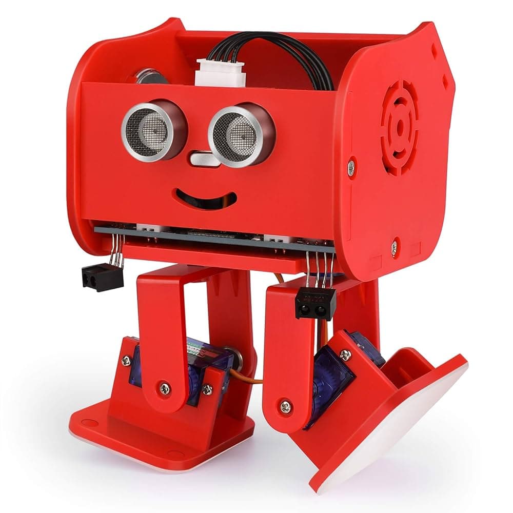 Red walking robot kit with sensor eyes