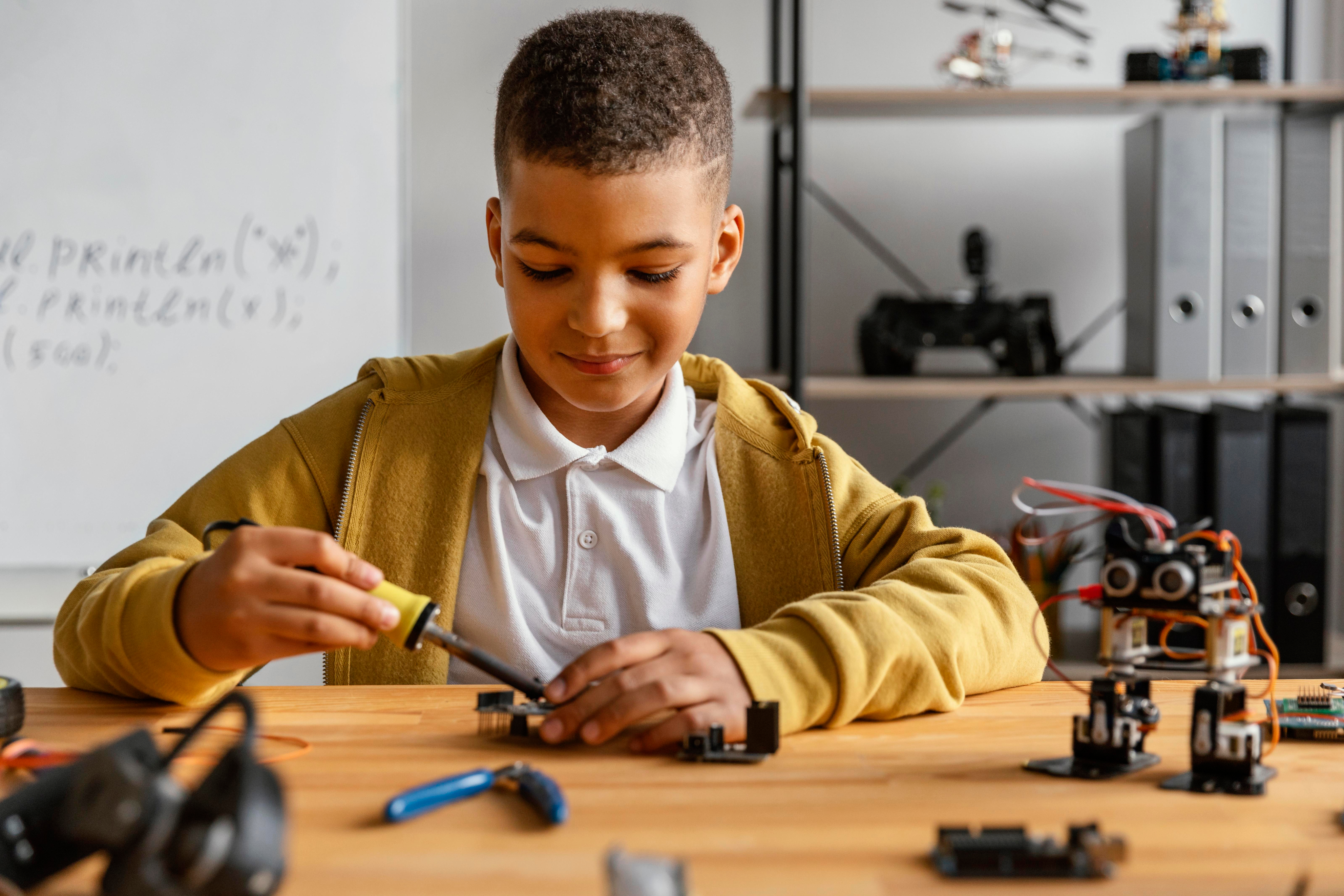 Student working on an electronics project
